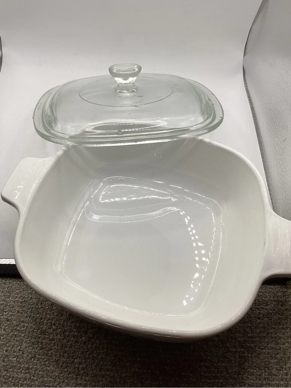 Corningware White Glass Casserole Set with Blue Cornflower Motif 1 qt & 1 3/4 qt